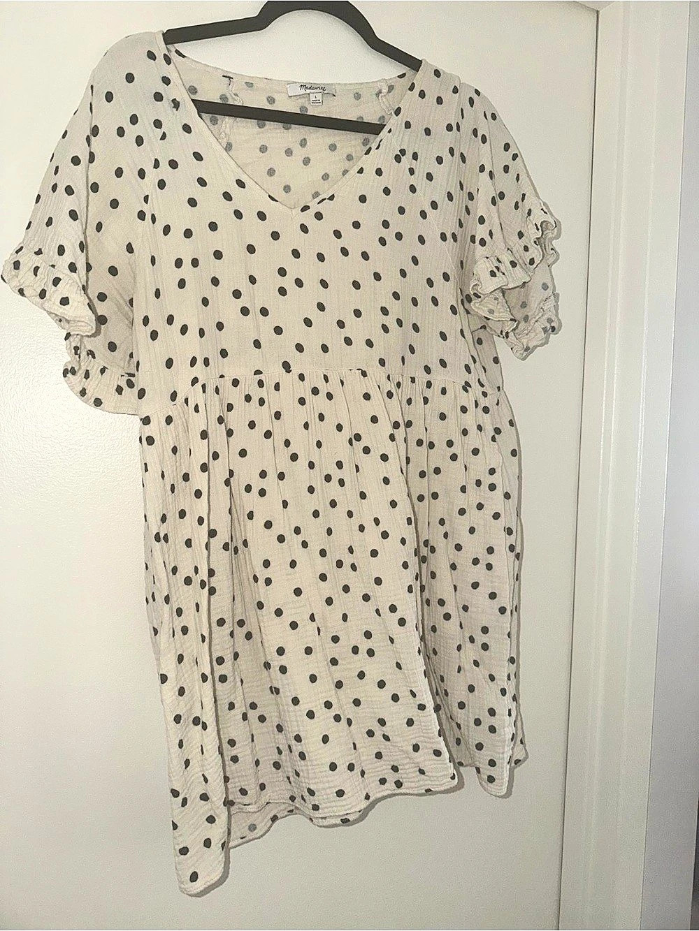 Madewell Lightspun Ruffle-Sleeve Babydoll Dress in Dot Toss